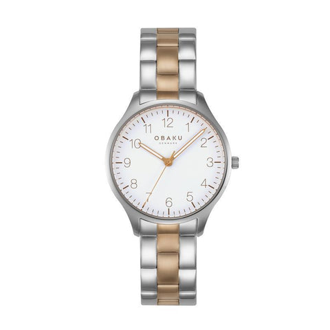The Watch Boutique Obaku Falke Lille - Two Tone Rose Gold White Dial Watch V260LXCWSH-DAF