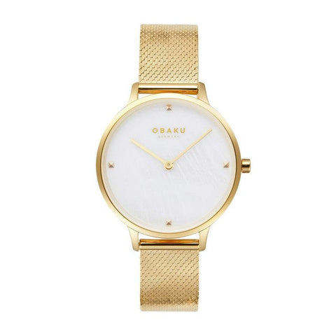 The Watch Boutique Obaku Figen Gold - MOP Dial Stainless Steel Ladies Watch V295LXGWHG