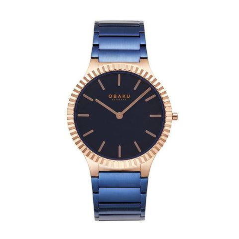 The Watch Boutique Obaku Linje Bahama - Black Dial IP Blue Steel Gents Watch V292GXVLSL