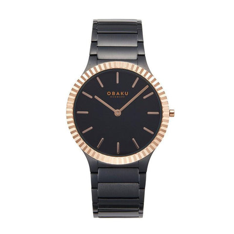 The Watch Boutique Obaku Linje Ink - Black Dial IP Black Steel Gents Watch V292GXMBSB