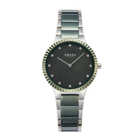 The Watch Boutique Obaku Linje Lille Leaf - Green MOP Dial Stainless Steel Ladies Watch V292LXOESS