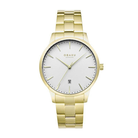 The Watch Boutique Obaku Lyng Stor Gold White 45mm Watch - V247XDGISG