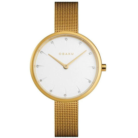 The Watch Boutique Obaku Notat-Gold Lds White Dial Gold Mesh Strap V233LXGIMG