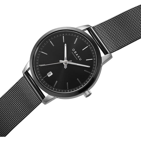The Watch Boutique Obaku Salvie - Charcoal Gents Black Dial Mesh Strap V270GDABMB