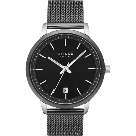 The Watch Boutique Obaku Salvie - Charcoal Gents Black Dial Mesh Strap V270GDABMB
