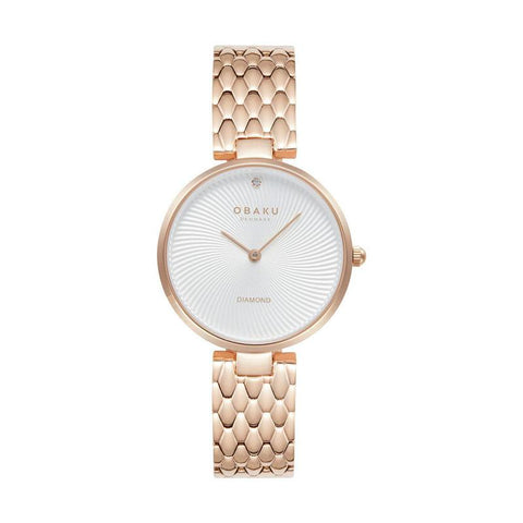 The Watch Boutique Obaku Smykke Fushsia - White Dial Rose Gold Ladies Watch V297LXVISV