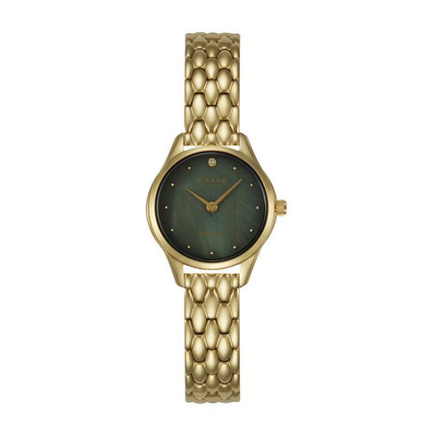 The Watch Boutique Obaku Smykke Petite - Stainless Steel Gold PVD Strap Green Dial Watch V297SXGESG