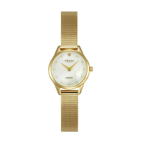 The Watch Boutique Obaku Smykke - Stainless Steel Gold PVD MOP Dial Watch V297SXGWMG