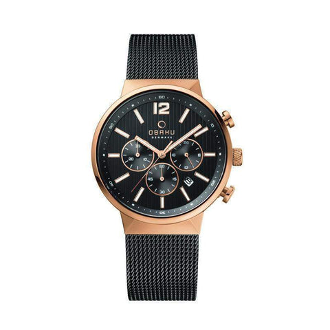 The Watch Boutique Obaku Storm-Night Rg Black Mesh Chronograph Watch V180GCVBMB