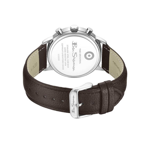 The Watch Boutique Online Product Title Ben Sherman Men's Skeleton Chronograph Watch with Blue Dial & Brown Leather Strap