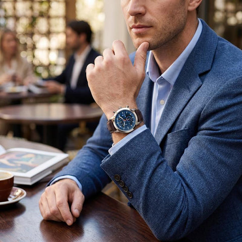 The Watch Boutique Online Product Title Ben Sherman Men's Skeleton Chronograph Watch with Blue Dial & Brown Leather Strap