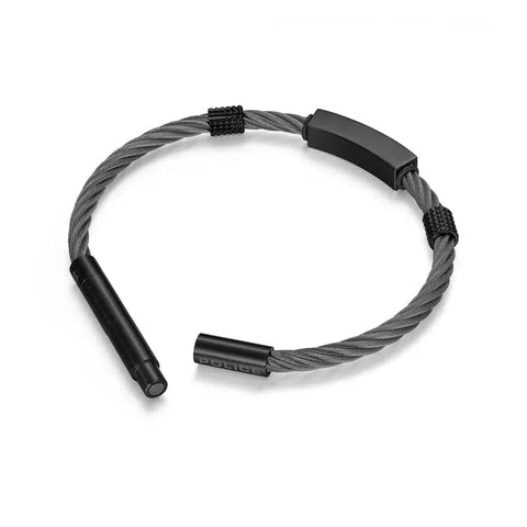 Police Pe Quadro men's 190mm black cable bracelet featuring a sleek metal clasp and textured accents.