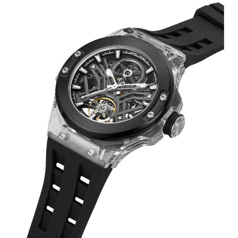 The Watch Boutique Police Cyclone Men's Automatic Transparent Skeleton Dial Black Silicone Watch