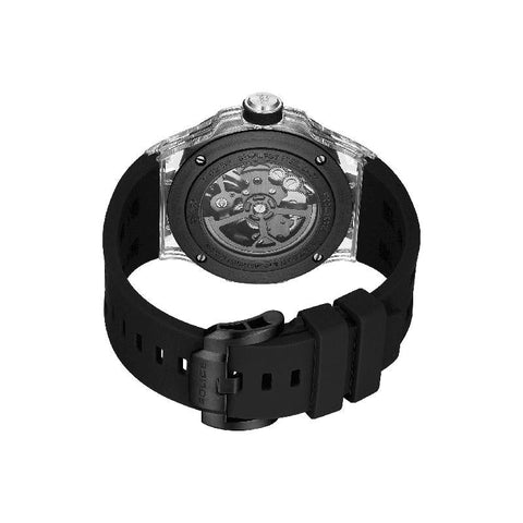 The Watch Boutique Police Cyclone Men's Automatic Transparent Skeleton Dial Black Silicone Watch
