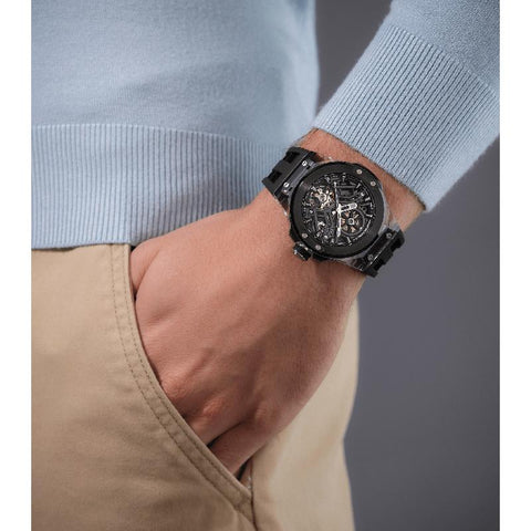 The Watch Boutique Police Cyclone Men's Automatic Transparent Skeleton Dial Black Silicone Watch