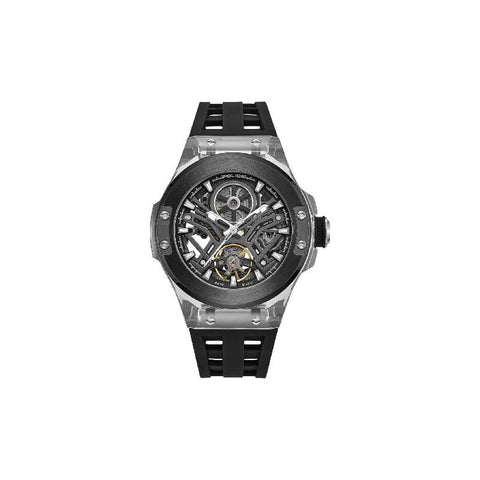 The Watch Boutique Police Cyclone Men's Automatic Transparent Skeleton Dial Black Silicone Watch