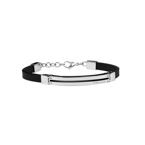 Police Bernal bracelet featuring a sleek silver stainless steel bar and durable gun-black rubber strap with secure closure.