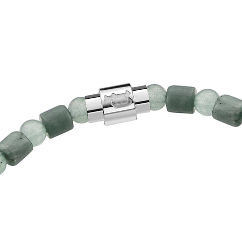 Police Urban Color bracelet featuring green aventurine beads and a polished stainless steel logo charm.