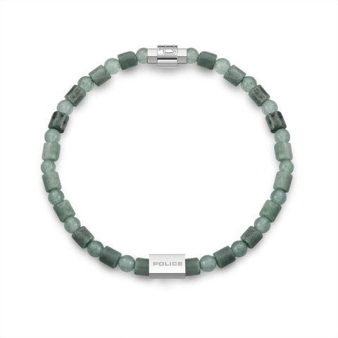 Police Urban Color bracelet featuring green aventurine beads and polished stainless steel accents with a branded logo tag.