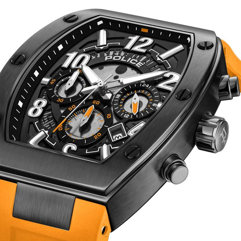 The Watch Boutique Police Meidan Black Dial Orange Strap Men's Watch