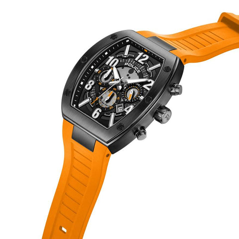 The Watch Boutique Police Meidan Black Dial Orange Strap Men's Watch