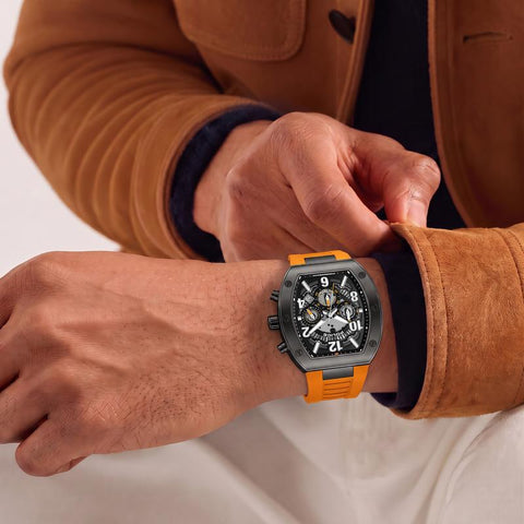 The Watch Boutique Police Meidan Black Dial Orange Strap Men's Watch