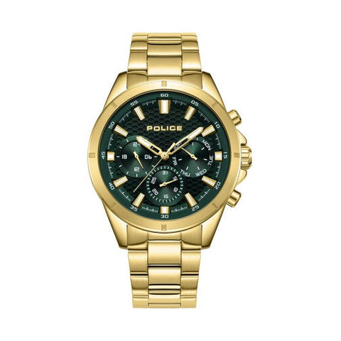 The Watch Boutique Police Motion Green Dial Watch with Gold Stainless Steel