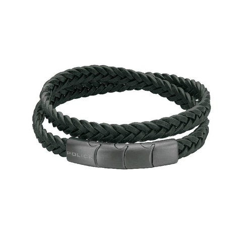 Police Olive Green Leather Braid Bracelet