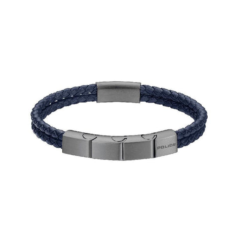 Police Parallel Navy Blue Leather Bracelet