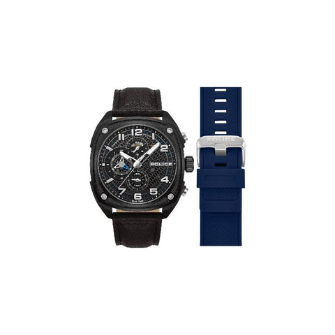 The Watch Boutique Police Portland Men's Multifunction Steel Watch with Dual Leather & Silicone Straps