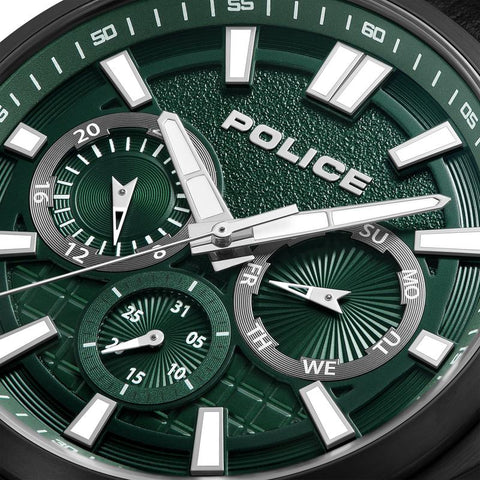 The Watch Boutique Police Rangy Black Leather Watch with Steel Case