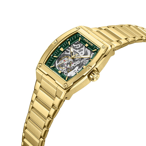 The Watch Boutique Police Skeletor Green Dial Gold Men's Automatic Watch