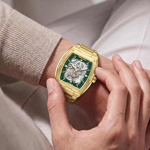 The Watch Boutique Police Skeletor Green Dial Gold Men's Automatic Watch