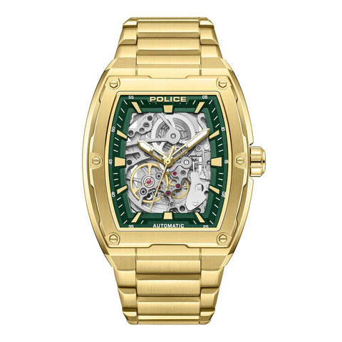 The Watch Boutique Police Skeletor Green Dial Gold Men's Automatic Watch