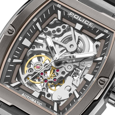 The Watch Boutique Police Skeletor Grey Dial Black Strap Men's Automatic Watch