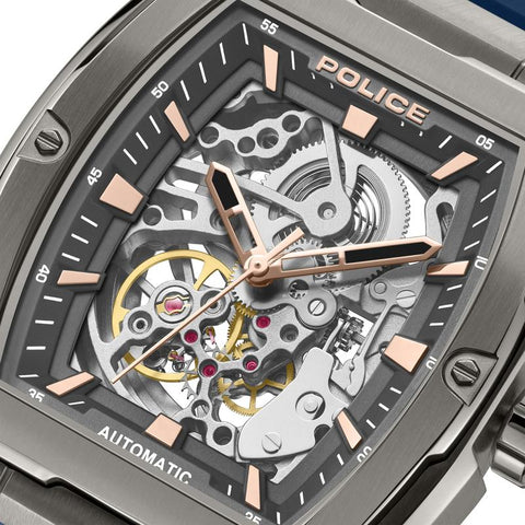 The Watch Boutique Police Skeletor Grey Dial Blue Strap Men's Automatic Watch