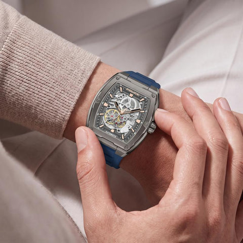The Watch Boutique Police Skeletor Grey Dial Blue Strap Men's Automatic Watch