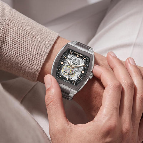 The Watch Boutique Police Skeletor Grey Dial Bracelet Men's Automatic Watch