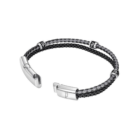 The Watch Boutique Police Twinrow Double Row Black Leather Bracelet