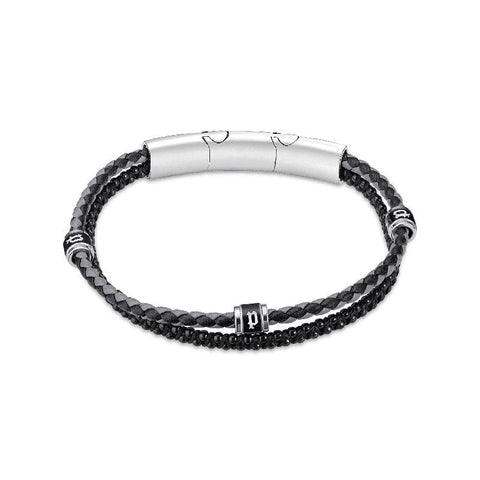 The Watch Boutique Police Twinrow Double Row Black Leather Bracelet