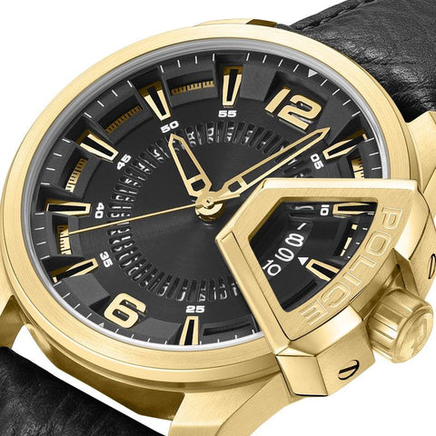 The Watch Boutique Police Underlined 3 Hands-Date Leather Strap