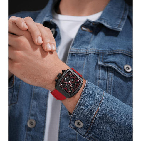 The Watch Boutique Police Watch with Red Silicone Strap