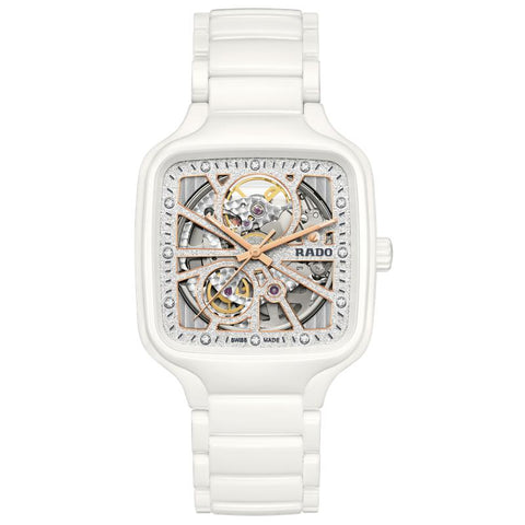The Watch Boutique Rado True Square Automatic Open Heart White High-Tech Ceramic Diamond Watch R27073722