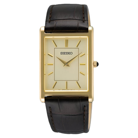 The Watch Boutique Seiko Classic Quartz Gold Tone Brown Leather Strap Men's Watch