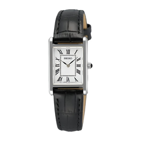 The Watch Boutique Seiko Classic Quartz Ladies Watch - Silver/Black Leather Strap