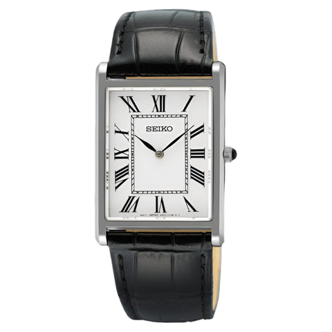 The Watch Boutique Seiko Classic Quartz Men's Watch with Black Leather Band