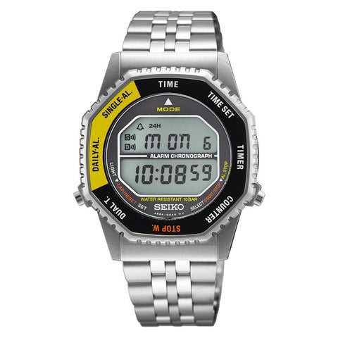 The Watch Boutique Seiko Men's Retro Digital Quartz Stainless Steel Alarm Chronograph Watch