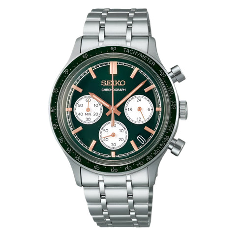 The Watch Boutique Seiko Men's Sport Green Dial Steel Quartz Chronograph Watch