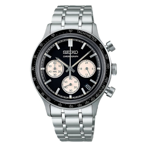 The Watch Boutique Seiko Men's Sport Quartz Chronograph Black Dial Steel Watch