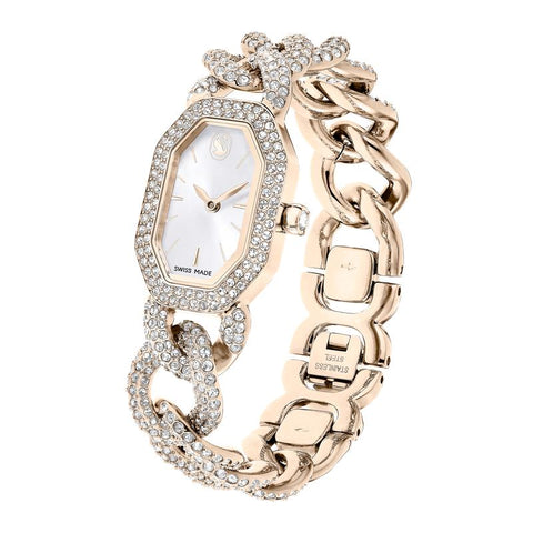 Swarovski Dextera Chain White Champagne Gold-Tone Finish Swiss Made Watch